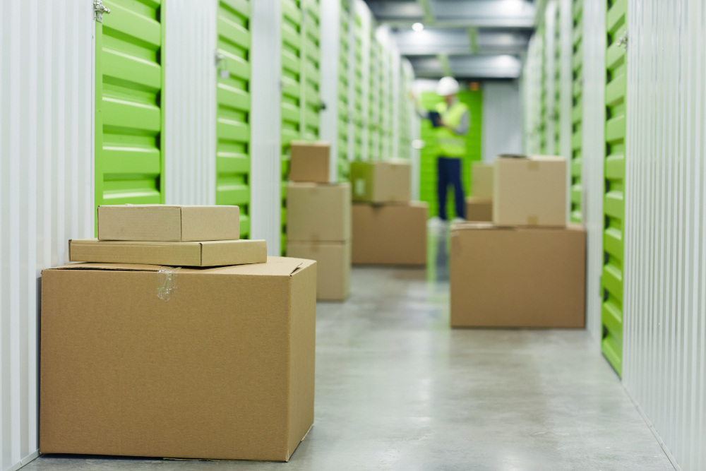 Cardboard boxes in storage room